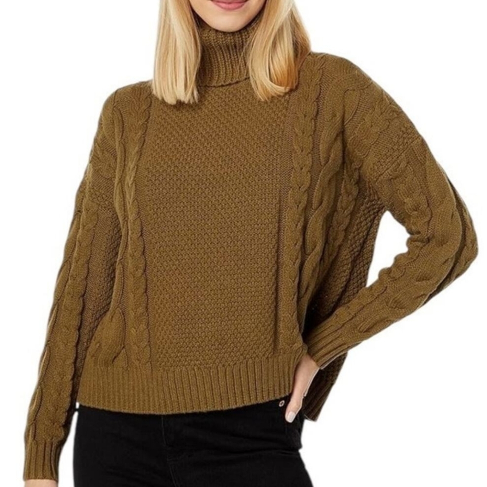 Madewell Brown Capri Cotton Turtleneck Cable Knit Sweater Size Small